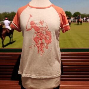 U.S. Polo Assn. Women's Pink & White Polo Player Tee - M